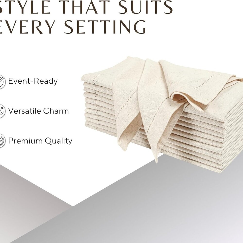 Cloth Dinner Napkins in Cotton Flax Fabric with Hemstitched & Tailored Mitered C - Picture 7 of 10